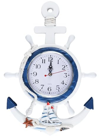 Alide Ankeruhr im mediterranen Stil, Außenuhren, nautische Ankerschiff-Lenkrad, Fischernetz-Wanduhr für Strand- und Meeresthemen-Dekor
