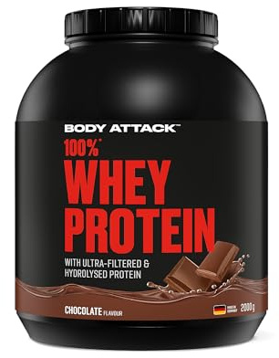 Body Attack 100% Whey Protein Chocolate 2 kg | cremiges Eiweißpulver mit Hydrolysat und BCAA, unterstützt Muskelaufbau und Diäten, für Sportler & Athleten, Made in Germany