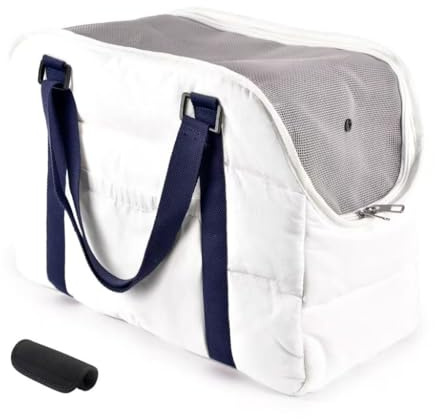 Quppa Handtaschen für kleine Hunde, Hundetragetaschen mit sicherem Geschirrclip, gepolstertem Baumwollinnenfutter, strapazierfähiger Reisetasche für Haustiere mit verstellbarem Gurt, weiß