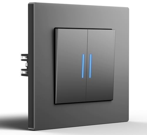 BSEED Strålkastare infälld med klor, 2-vägs växelströmbrytare med LED-indikatorlampa, väggomkopplare med matt PC-ram, modern strömbrytare, 86 mm, grå