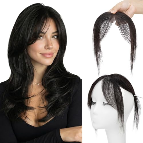 SEGO Pro Ponny hårtoppsstycke av äkta hår, clip-in ponny, puffin med 2 clips, hårtoppar, 100 Remy-hår, luftig ponny för damer, naturligt svart #1B