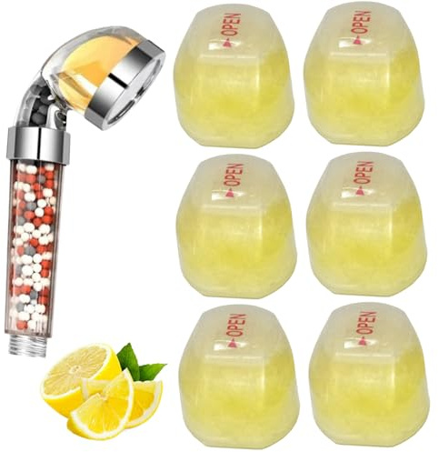 6PCS Vitamin C Shower Filter, Lemon Flavor Balm Vitamin C Infused Shower Head Filters Soften Hard Water, Head Helps Dry Skin & Hair Loss