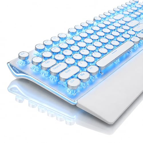 RK ROYAL KLUDGE S108 Clavier mécanique de machine à écrire, clavier de jeu filaire rétro avec pavé numérique et repose-poignet amovible, 108 touches, clavier de jeu PC taille complète, interrupteur