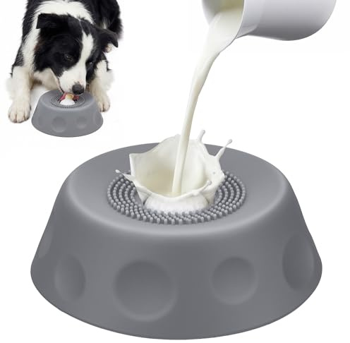 Homgaty Comedero para perros para golosinas líquidas, juguete de silicona para perros, con bola giratoria integrada, pelota de fuga para comer lentamente (gris)