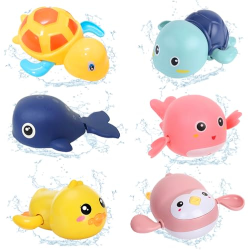 Animal Bath Toys, 6PCS Duck Wind up Toys Paddling Pool Toy for Kids Bathroom Float Toy Penguin BathtubToy Turtle Floating Swimming WaterToys Floating Pool BathtubToys for Bath, Travel, Pool Play(C)