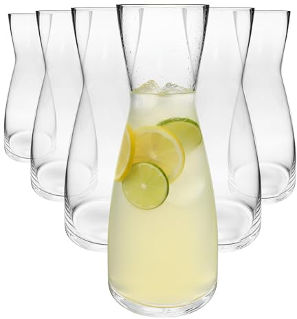 Argon Tableware Hoxton Crystal Carafes 1.1L – Pack of 6 Glass Water Wine Decanter Jugs, Clear Serving Carafe for Juice, Cocktails, Iced Coffee, Table Service & Home Bar