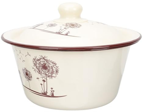 KAJNBN Zuppiera Smaltata con Coperchio, Contenitore Ermetico in Smalto con Fondo Piatto e Manopola Tonda, Adatta per Cucina a Induzione e Rapida Conduzione del Calore