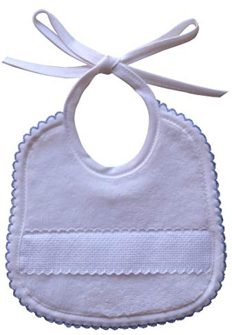 Filet - Kleines Lätzchen aus Weichem, Weißem Baumwollfrottee mit Aida-Tasche, Ideal zum Kreuzsticken, Praktisches Accessoire für Neugeborene und Leicht zu Besticken, Made in Italy, Weiß und Himmel