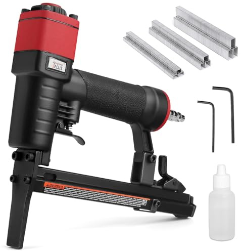 3PLUS H7116LSP-KT 22 Gauge 3/8-Inch Crown Pneumatic Upholstery Stapler with Long Nose, Air Stapler Kit, with 6000 Staples, 1/4-Inch to 5/8-Inch