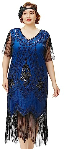 Babeyond Damen Kleid im Art-Deco-Stil, mit Pailletten, Übergröße, 1920er-Jahre-Stil - - 5X-Groß