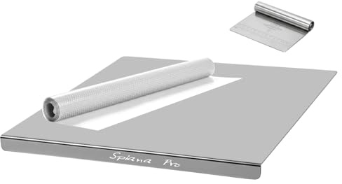 Spianatoia per Impastare in Acciaio Inox Tagliere Piano da Lavoro per Cucina Bar e Ristorante per Impastare Pane Pizza Focaccia, 60 x 50 cm con Bordo + Tappetino Antiscivolo e Spatola