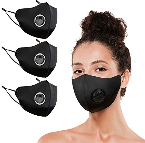 (3 PACKS) 3D Protection Cover Face Mask with Breathing Valve & Elastic Earloop, 4-way Stretch, Washable Reusable (3)