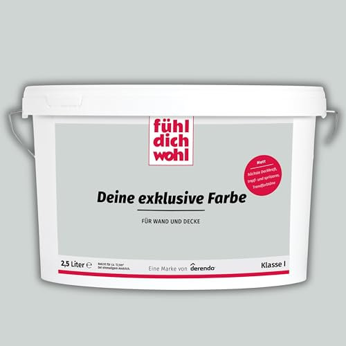 derendo Fühl Dich Wohl Deine Farbe grau, matte Wandfarbe grau, hohe Deckkraft, verschiedene Grautöne zur Auswahl (2,5L, Hellgrau 15-56)
