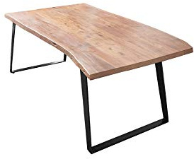 SAM Esszimmertisch 140x80 cm Havanna, Baumkantentisch naturfarben, Akazienholz massiv, schräges U-Gestell Metall schwarz
