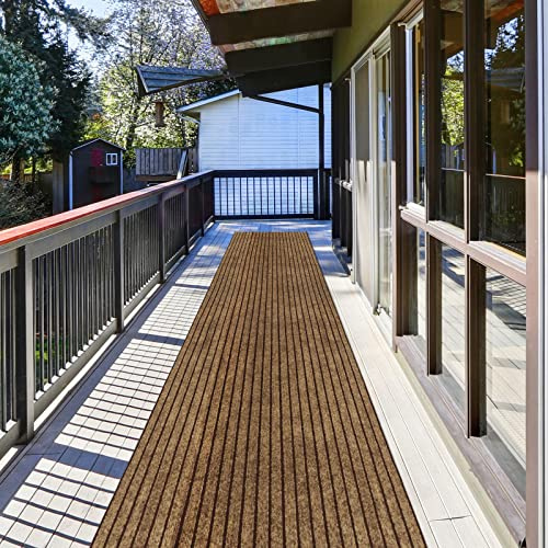 Runner Rug 2 ft x 10 ft Indoor/Outdoor Low Profile, Hallway, Kitchen, Patio, Deck Area, RV, Entryway, Garage, with Non-Slip Rubber Backing, Brown with Brown Stripe, Custom