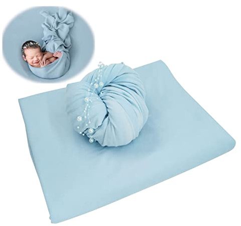 Orraphtstu Newborn Photography Backdrops Wraps Set Baby Beanbag Posing Props Stretch Fabric for Professional Photoshoot (Backdrop with Wrap, Light Blue)