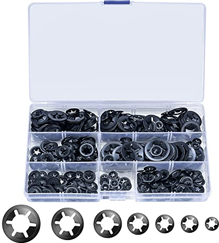 Lot de 340 rondelles Starlock, rondelles de verrouillage à denture interne, rondelles de fixation rapides rapides et rondelles de verrouillage fixes noires – M3/M4/M5/M6/M8/M10/M12
