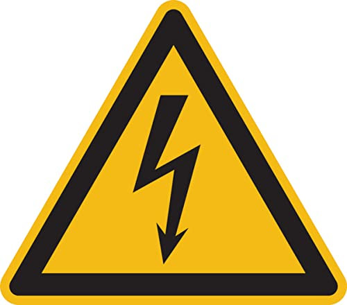 Dreifke® Aufkleber Warnschild, Warnung vor elektrischer Spannung W012 (Blitzpfeil) DIN EN ISO 7010 Folie selbstklebend gelb/schwarz 5 6 Stk.