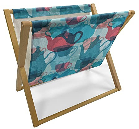 Ambesonne Tea Party Magazine and Book Holder, Crockery Composition Abstract Overlapping Silhouettes Teapot and Cups, Floor Rack Decor for Interior of Home & Office, 22 x 19, Dark Coral Pale Blue