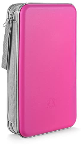 LIOVODE DVD-Tasche,96 Kapazität CD-Hülle Halter Lagerung Veranstalter Hartplastik Schutz Disc-Geldbörse für Auto (96 Kapazität, Hellrosa 96)