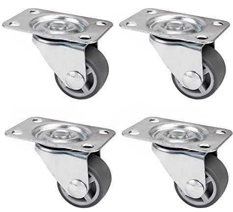 PRIOstahl Möbelrollen Lenkrollen Laufrollen Transportrollen Bettkastenrollen - 25mm x 4 Stück Rollen Grau drehbar für Möbel Bettkasten Stuhlrollen TPE-Räder mit Anschraubplatte & Kugellager