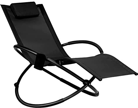 GIANTEX Relaxliege Schaukelliege Schaukelstuhl, 2 in 1 klappbarer Sitz- und Liegestuhl, mit Kopfstütze & Getränkehalter, Sonnenliege Gartenliege Metallrahmen, Schwingliege für Balkon (Schwarz)