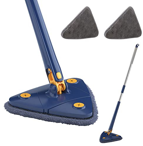 Dreieck Reinigungsmopp mit Teleskopgriff Automatischer Quetsch Mopp Wischmopp für Bodenwischer Mops,360 Grad Drehbarer Verstellbarer Glasreinigungsmopp Staubwischer Bodenreinigungs Werkzeug