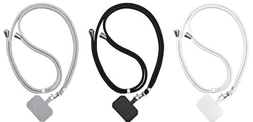 QEEQPF 3 Piece Universal Phone Neck and Shoulder Strap with Patches, Adjustable Anti-lost Cord for Most Smartphones, Polyester, Grey