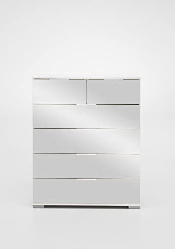 möbelando Schubkastenkommode Easy Plus Kommoden in weiß mit 6 Schubladen und Absetzungen in Weiss + ABS. Spiegel. Abmessungen (BxHxT) 82x102x42 cm