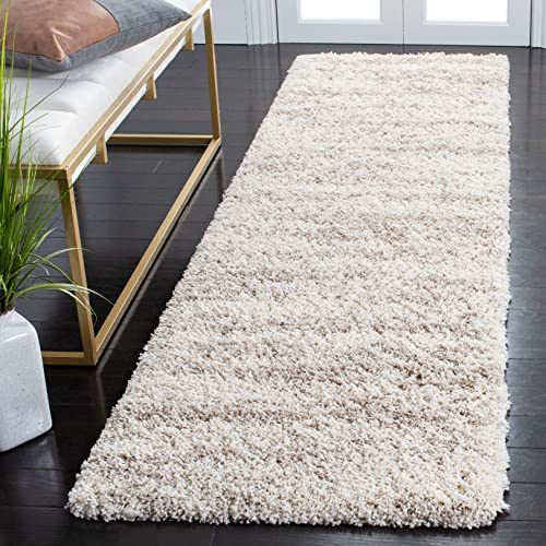 SAFAVIEH Hudson Shag Collection Runner Rug - 2'3 x 6', Ivory & Beige, Modern Design, Non-Shedding & Easy Care, 2-inch Thick Ideal for High Traffic Areas in Living Room, Bedroom (SGH206B)