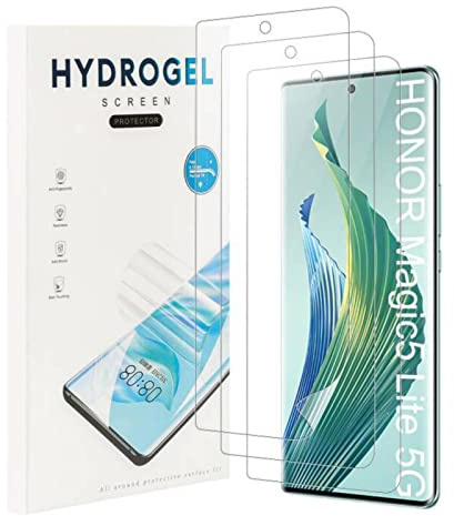 MEMELOKA 3 Piezas Protector de Pantalla HONOR Magic 5 Lite 5G, TPU Película de Hidrogel Flexible con Marco de Instalación, 3D Cobertura Completa, Alta Definición, Alta Sensibilidad