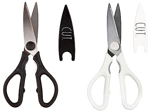 Rae Dunn Kitchen Scissors- Stainless Steel Kitchen Shears, Cooking Scissors for Cutting Meat, Chicken, Herbs and Produce with Blade Cover and Soft Grip Handles (Multi 2 Pack)