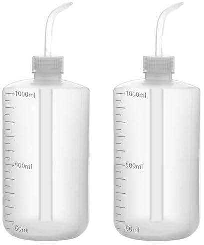 FunChem 2er Packung Chemie-Waschflasche, 1000 mL, aus LDPE-Kunststoff mit klaren Graduierungen Enge Öffnung zum Laborwaschen