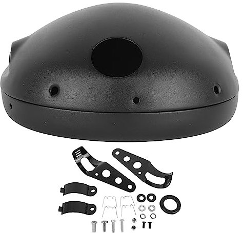 Wisecoco Motorcycle Headlight Housing, 7 Inch Aluminium Strong Protection Decoration Matte Black Motorcycle Headlamp Shell Housing Cover, Headlamp Housing Bucket for Motorbike