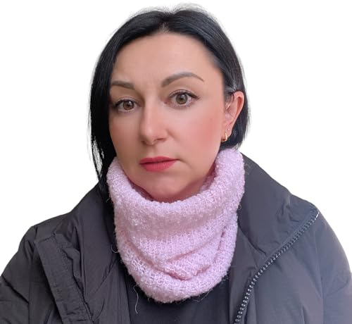 Damen Strick Loop Schal aus Alpaka handgestrickt, Ultragemütlicher Strickschal Snood Schlauchschal in zarten Farben (Rosa)