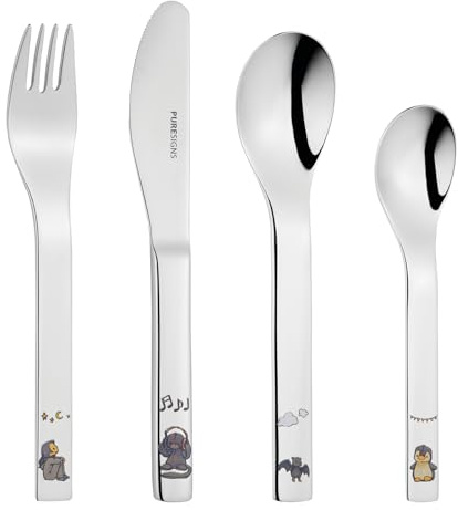 ANOUK Kinderbesteck-Set, 4-teilig – Edelstahl Kinderlöffel, Kindergabel, Kindermesser, Kinderkaffeelöffel – Inspiriert von den beliebten Anouk Kinderbüchern – Ideal als Geschenk | BPA-frei, spülmaschinenfest & rostfrei