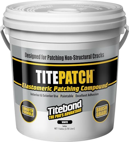 Titebond TitePatch Elastomeric Patching Compound 1 Gal. – Interior & Exterior Crack Repair for Concrete, Masonry, Stucco, Wood & Brick – White Smooth Brush Grade, 5386