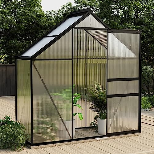 HOVOTHY Anlehngewächshaus Anthrazit Aluminium 1,33 m² 190x70x202 cm Gewächshaus Winterfest Wintergarten Gewächshaus Balkon Tomatengewächshaus Wintergewächshaus Schutz der Pflanzen vor Kälte