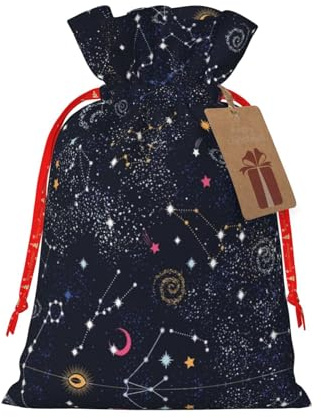 ZISHAK Sternsternhaufen Galaxien, zarte Jute, Geschenktüte mit Kordelzug, handwerklicher Stoff, Geschenktasche, perfekt für Weihnachten