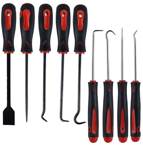 Tournevis Coudé Jeu de Crochets, TOATELU 9 Pièces Crochet Outils, Tournevis Coudé Jeu de Crochets de Crochets Aiguille et Grattoir Joint Demontage Montage Outils