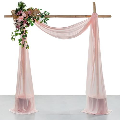 MDS Pack of 1 Wedding Arch Drape Panel (30 Width x 100ft Long) Sheer Chiffon Arbor Canopy Drapery Fabric for Wedding Ceremony Reception Decoration Party Ceiling Backdrop Curtain Swag - Dusty Rose