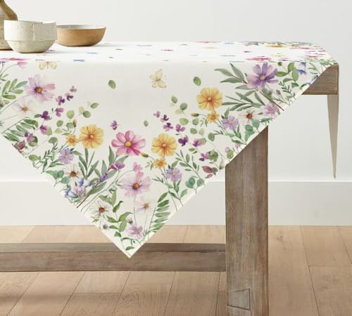 Artoid Mode Blumen Schmetterling Frühling Tischwäsche, Saisonnal Küche Tisch Dekoration Drinnen Urlaub Party Dekor 100x100 cm