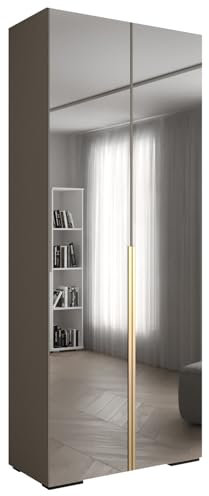 MEBLE KRYSPOL Inova 1 Moderner Schrank mit Spiegel, Regalen - Aufbewahrungsschrank für Schlafzimmer, Wohnzimmer - 236,7x100x47 cm - KGoldpusfarbe Kaschmir - Frontfarbe Kaschmir - Grifffarbe Gold