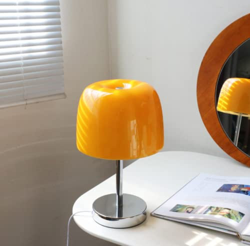 SSNCcNC Orange, Retro Glas Tischleuchte LED Modern Tischlampe Modern Nachttischlampe Mit Glasschirm Schreibtischlampe Nachtlicht Tischlampen Wohnzimmer Büro Kinder Schlafzimmer D20*H34CM