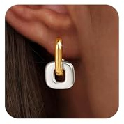 HEVOCY Convertible Chunky Hoop Earrings for Women Trendy: Paperclip Link Hoop Earrings Two-Tone Plated Geometric Drop/Dangle Huggie Hoop Earrings Hypoallergenic Lightweight Trendy Gold Jewelry