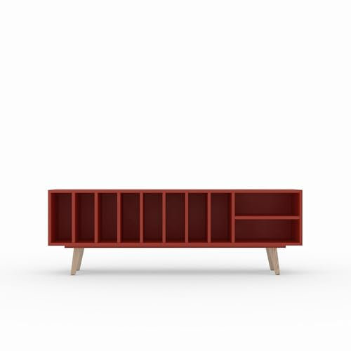 TV Schrank SILENE, lackiert NCS 3560y70r Dark Ziegel rot, Vinyl und Plattenspieler skandinavisches Sideboard, 150 x 56 x 43 cm