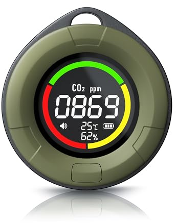 Brandson - Moniteur de qualité de l'Air 5 en 1, Détecteur de CO2, Moniteur de Dioxyde de Carbone, Température, Humidité - USB 100 Heures d'autonomie - pour Maison, Bureau, Salle de Sport, Voiture