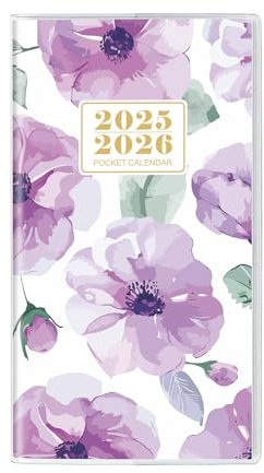 Pocket Calendar 2026-2027, Monthly Purse Planner - 6.7 x 3.7 - Runs from January 2026 Until December 2027, Floral Pocket Calendar with PVC Cover for Planning, Organizing and Office