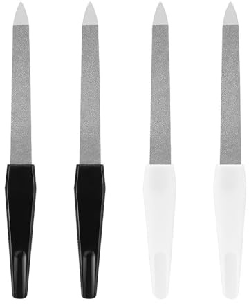 DAZISEN 4 Pcs Metal Nail & File - Professional Anti-Slip Handle Double Sanded File Strip for Natural Nails Manicure & Pedicure Tools Accessories