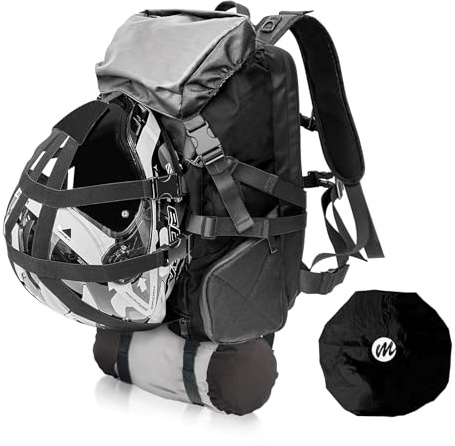 Moman Mochila de Moto BM2 Impermeable con Soporte para Casco, Funda Protectora de Casco, Mochila Grande con Compartimento para Portátil, Bolsa de y Accesorios de Motocicleta